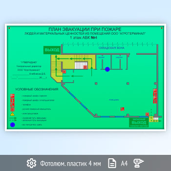 План эвакуации фотолюминесцентный на пластике в рамке
